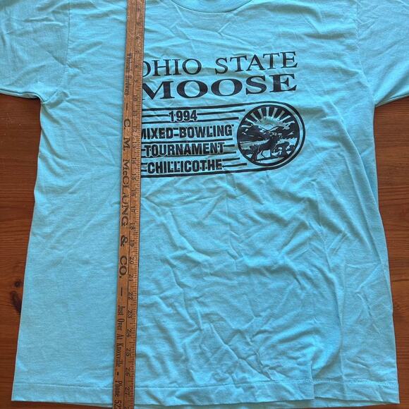 Vintage unworn large single stitch Moose Lodge Bowling Ohio T Shirt blue - Picture 5 of 7